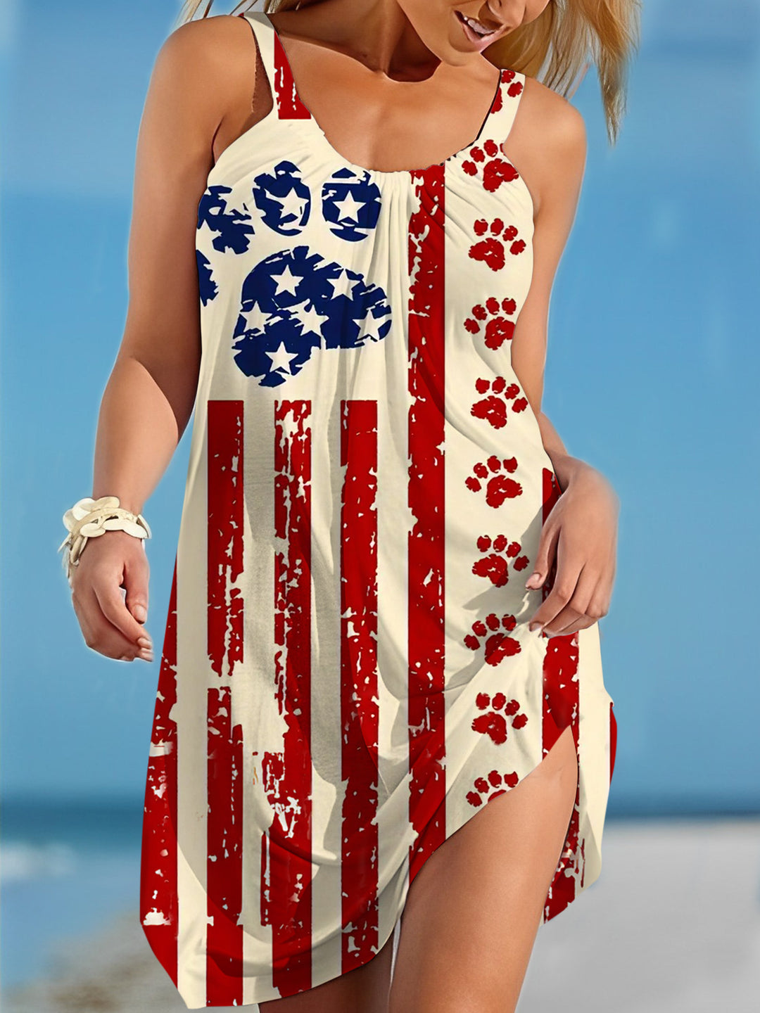 American Flag Print Casual Dress