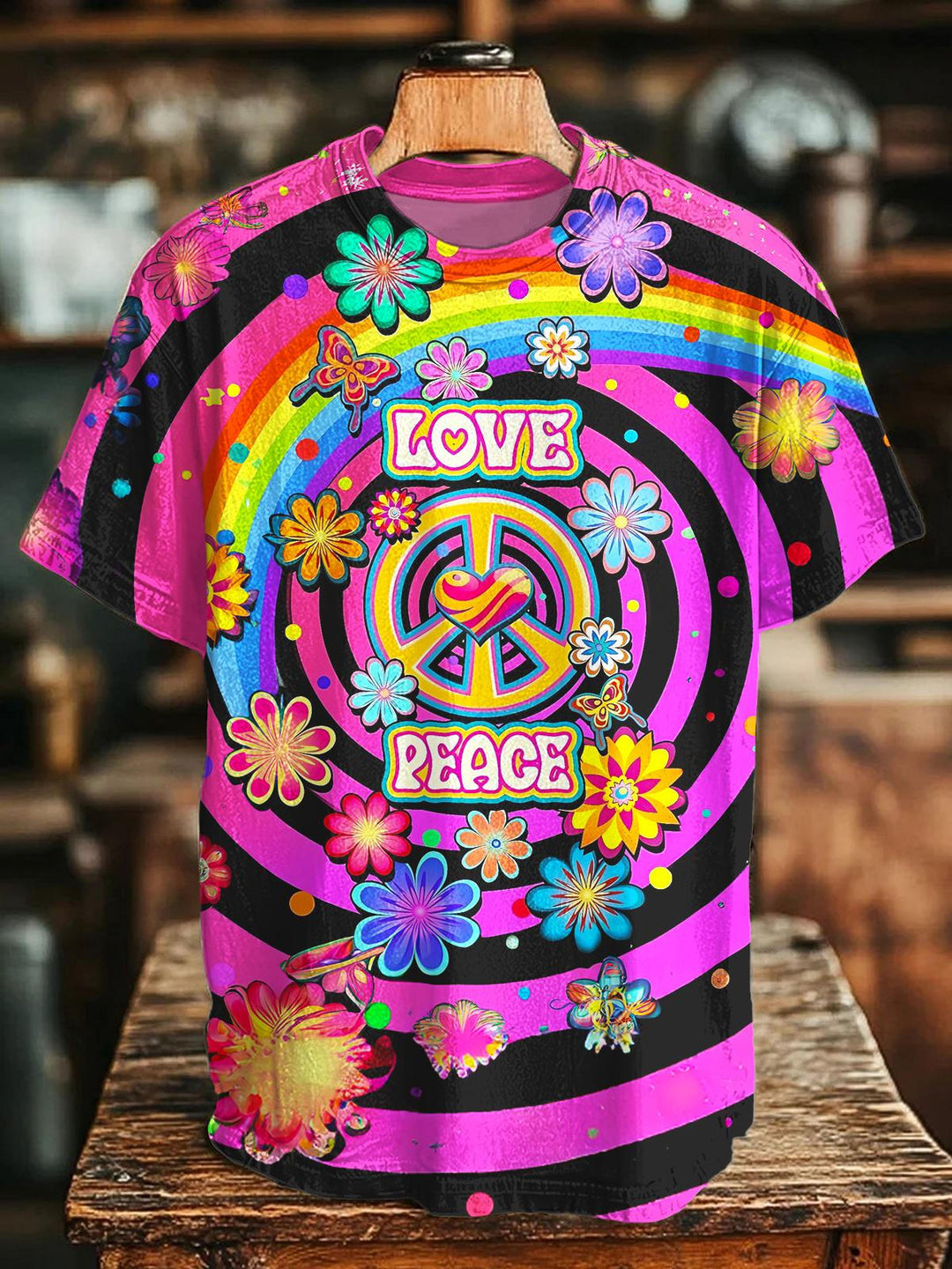 Hippie Colorful Printed Crew Neck T-shirt