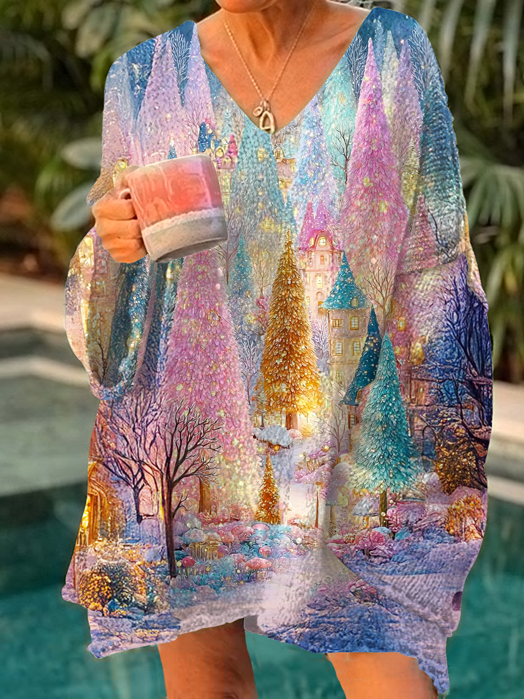 Colorful Glitter Christmas Tree Casual Pullover Sweater