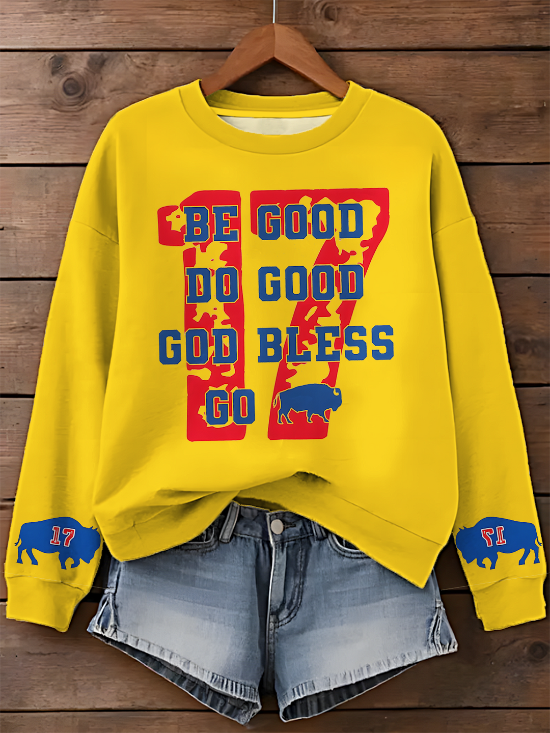 Vintage Buffalo Football Printed Long Sleeve Casual Top