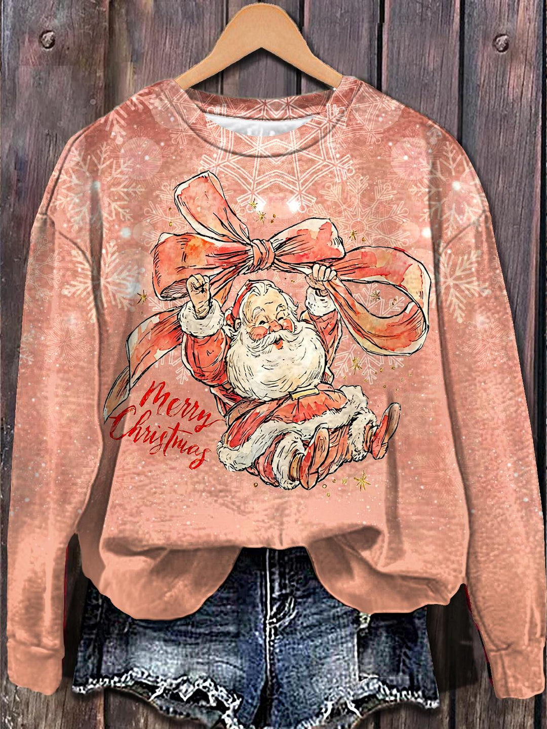 Christmas Retro Santa Claus Printed Long Sleeve Casual Top