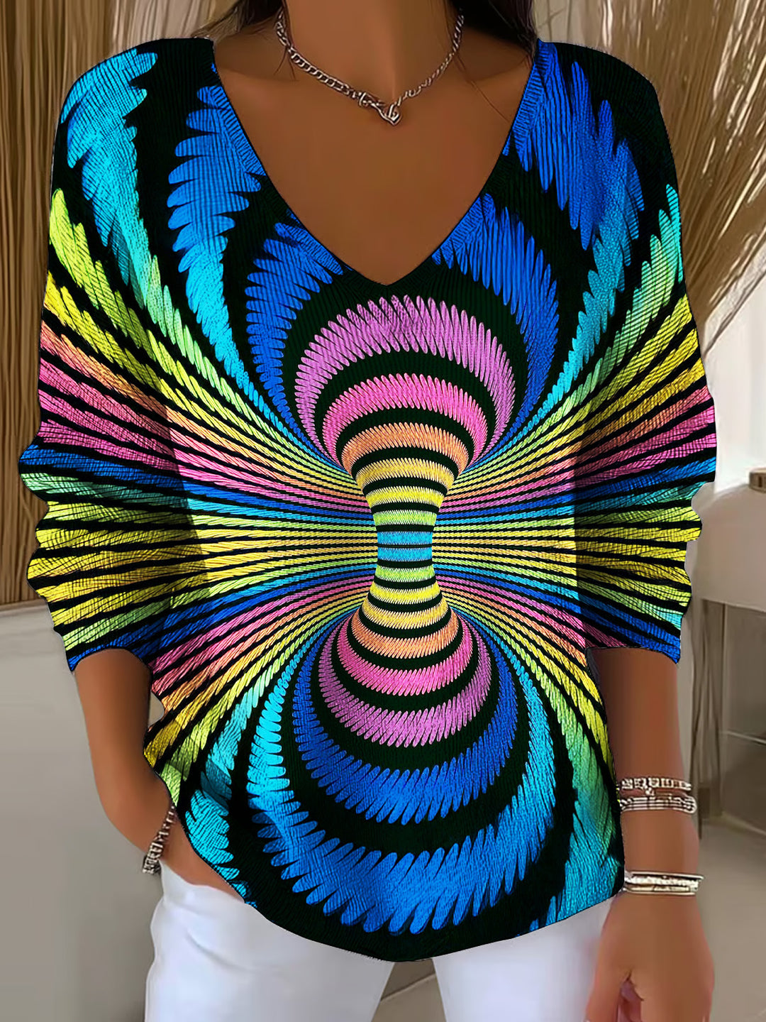 Visual Arts Casual V Neck Pullover Sweater