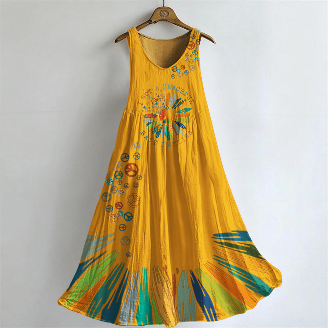 Hippie Literary Exquisite Hemp Sleeveless V-Neck Dress