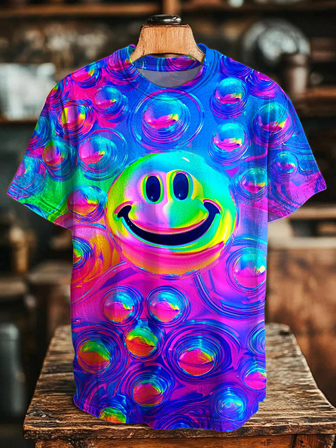 Hippie Smiley Face Printed Crew Neck T-shirt