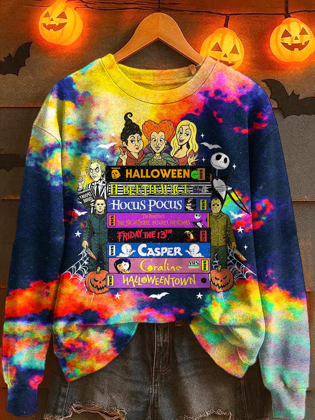Halloween Movie Colorful Print Long Sleeve Casual Top