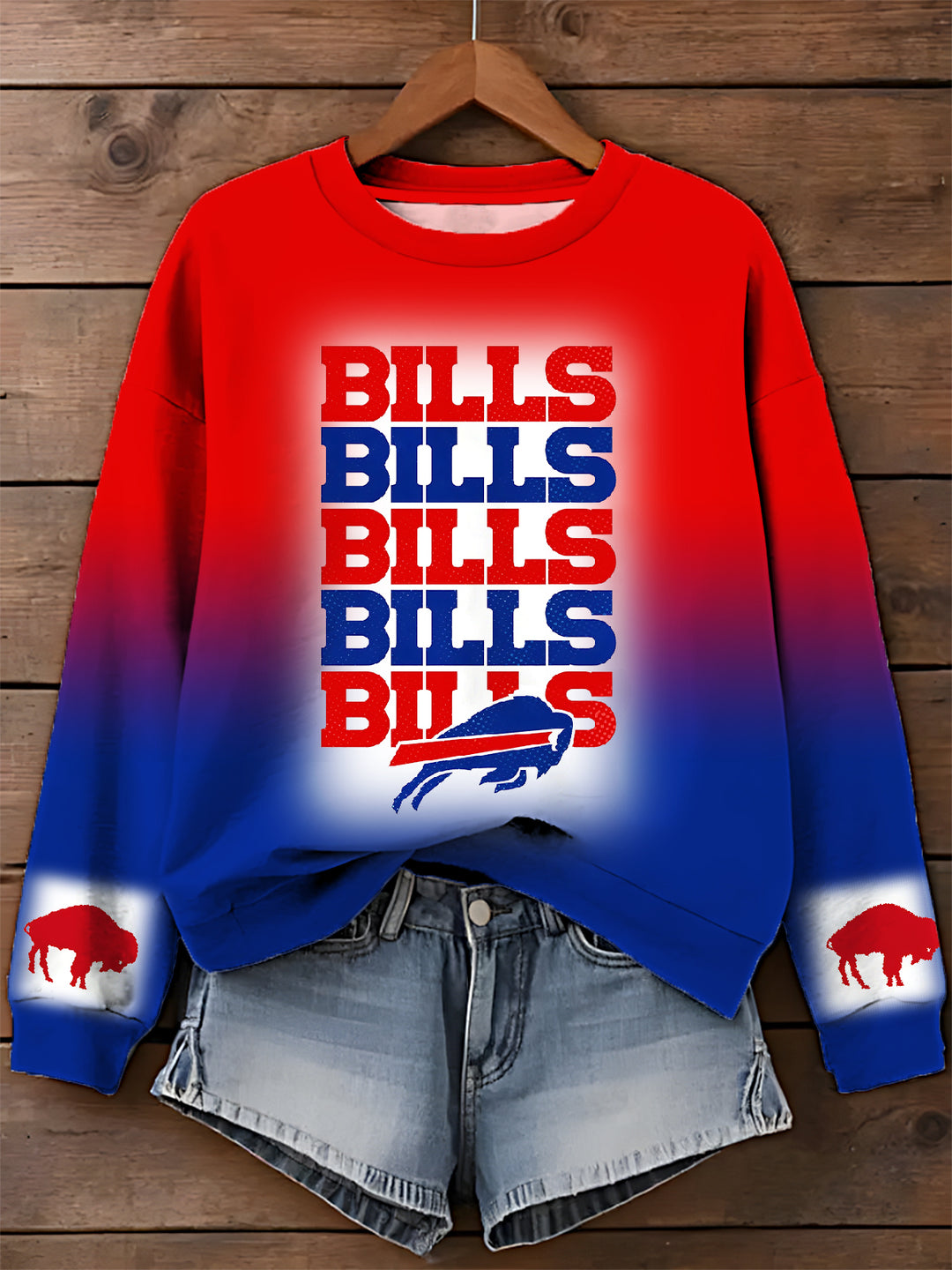 Buffalo Bills Color Clash Printed Long Sleeve Casual Top