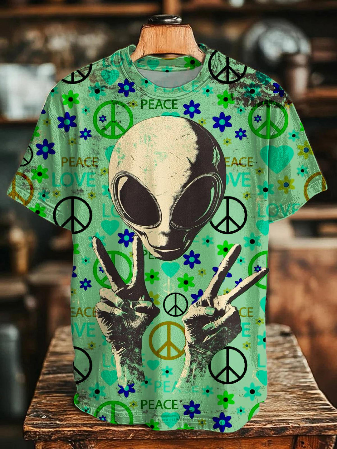 Hippie Alien Print Crew Neck T-shirt