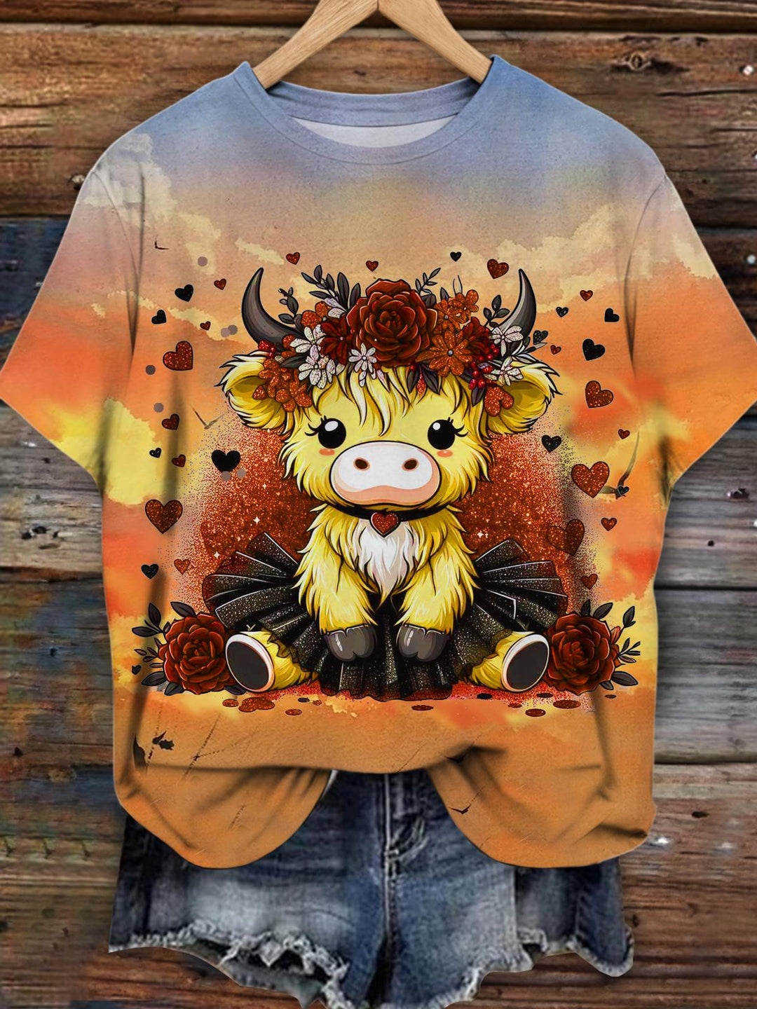 Women's Cute Cow Love Print Short Sleeve T-Shirt