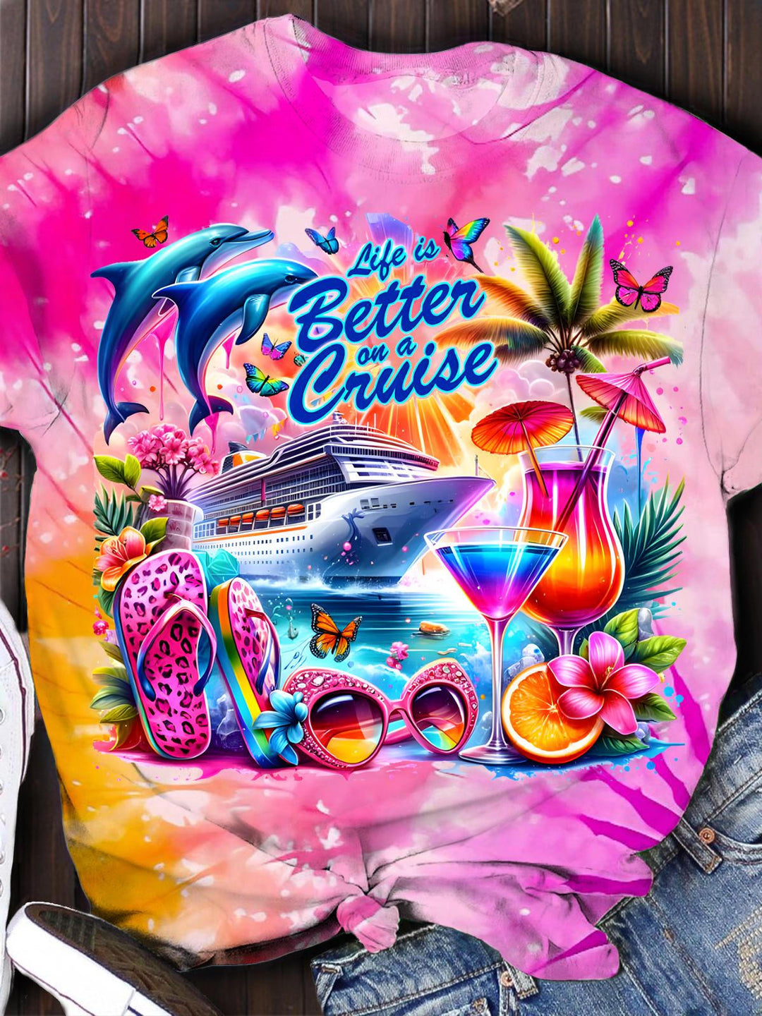Life Is Better On A Cruise Dolphin Beach Printed T-shirt
