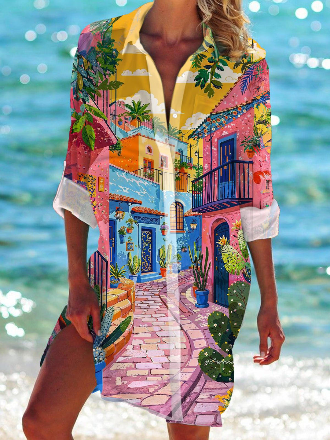 Girl Trip Long Sleeve Beach Shirt Dress