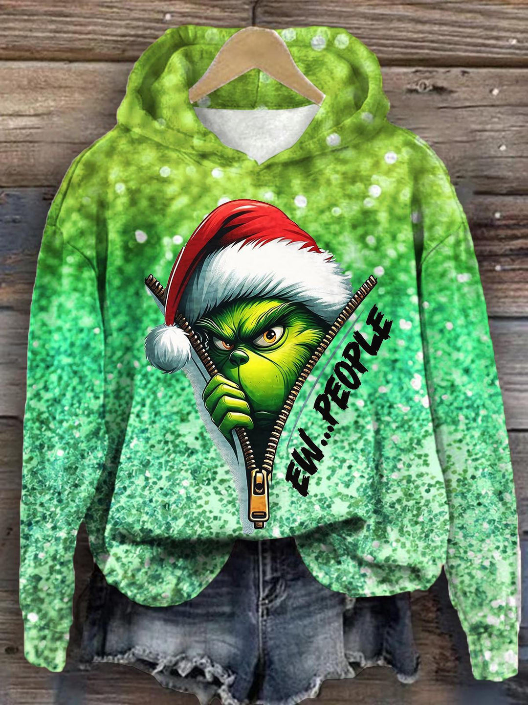EW People Character Sequin Ombre Print Long Sleeve Top
