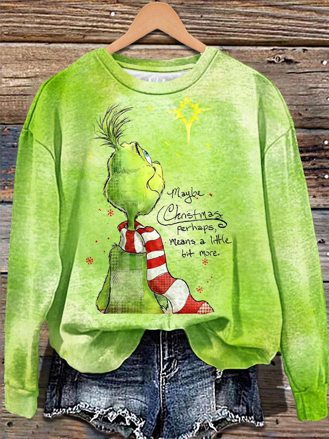 Christmas Grinch Printed Long Sleeve Casual Top
