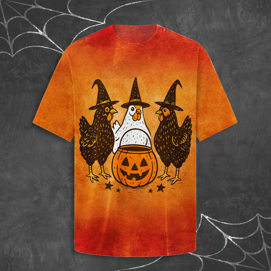 Halloween Witch Chick Print Crew Neck T-shirt