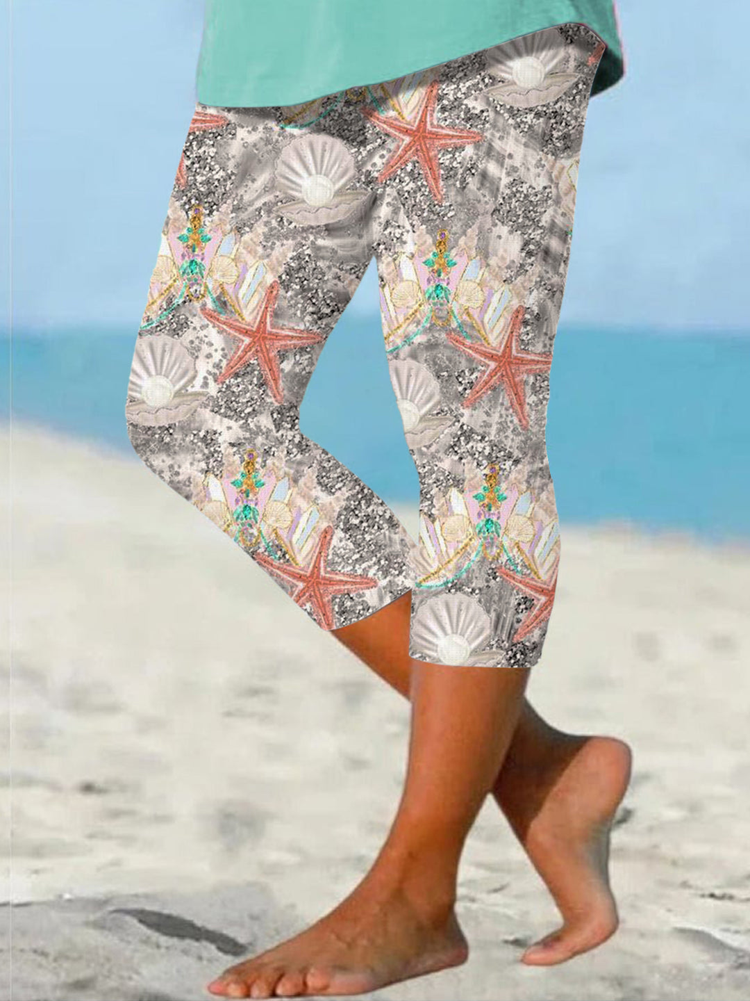 Starfish Shell Print Stretch Leggings