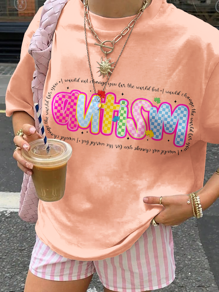 Checkered Autism Awareness Crew Neck T-shirt