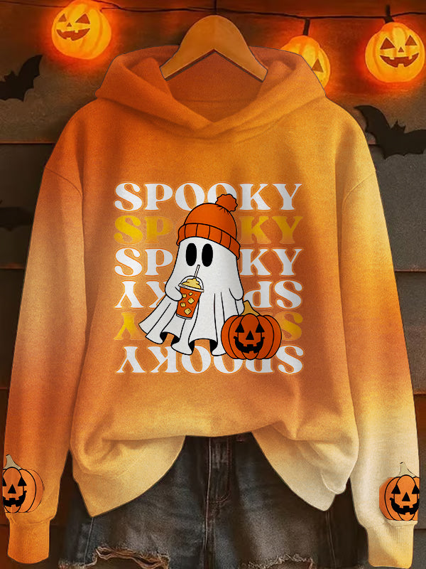 Halloween Fun Ghost Long Sleeve Printed Hoodie