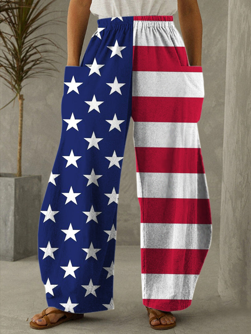 American Flag Print Casual Pants