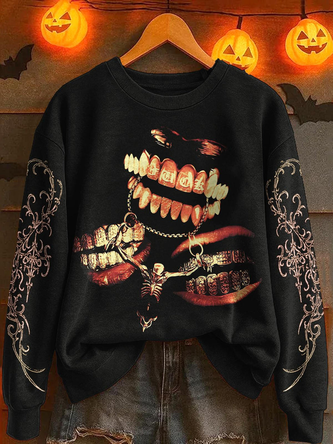 Halloween Gothic Print Long Sleeve Casual Top