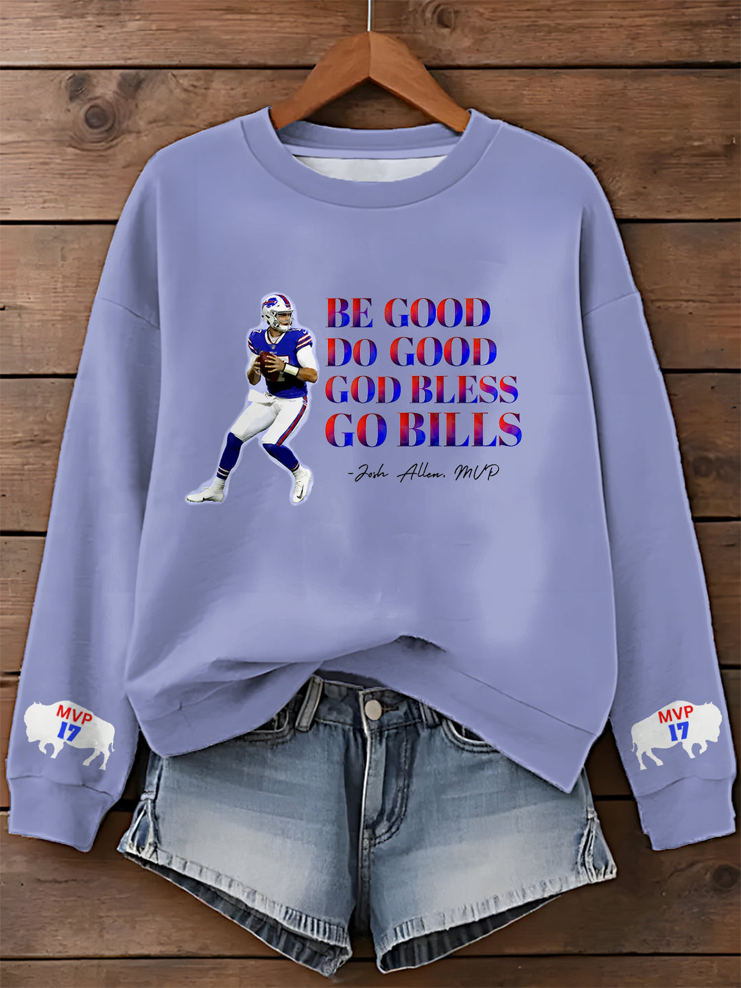 Be Good Do Good God Bless Go Bills Josh Allen MVP Printed Long Sleeve Casual Top