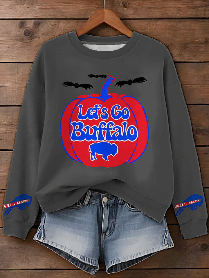 Halloween Football Buffalo Printed Long Sleeve Casual Top
