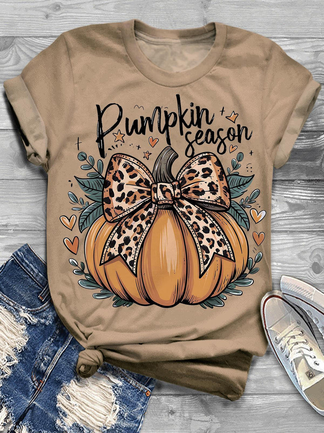 Women's Fall Pumpkin Season Pumpkin Print T-Shirt