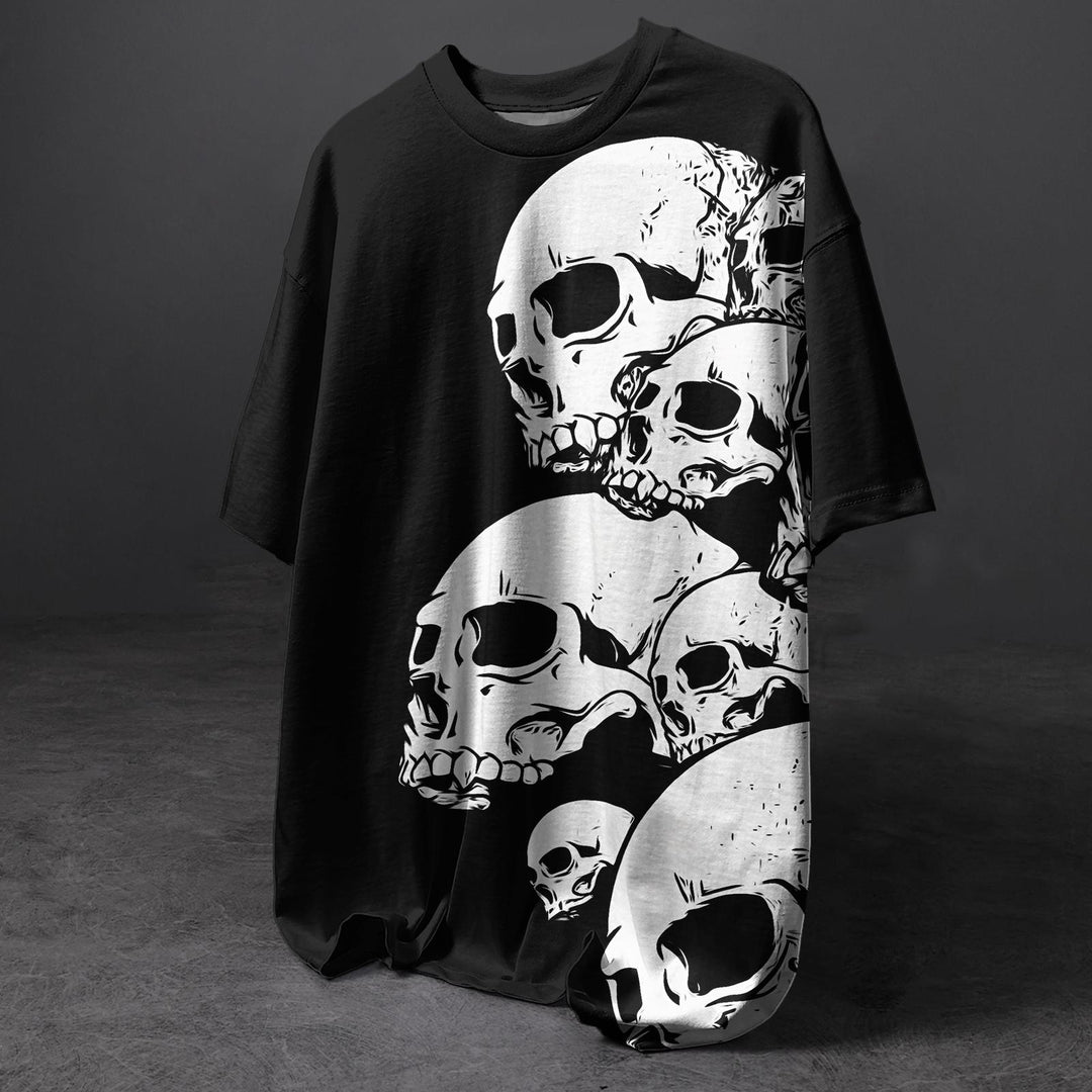 Halloween Gothic Skull Print Crew Neck T-shirt