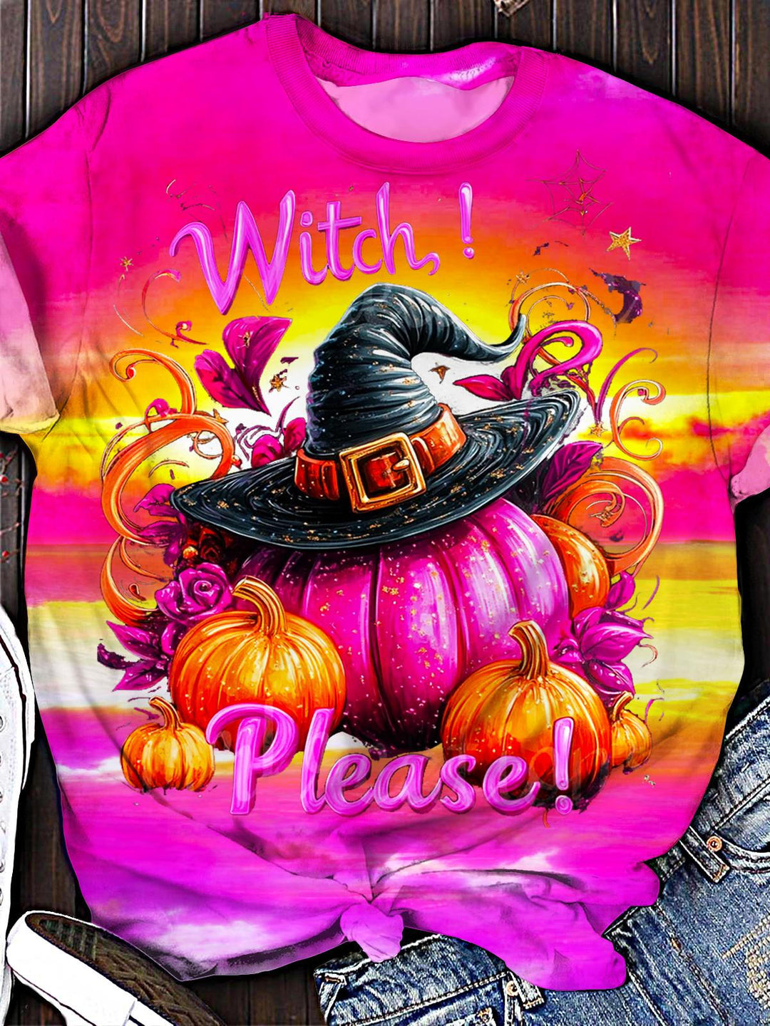 Halloween Pumpkin Wizard Crew Neck T-shirt