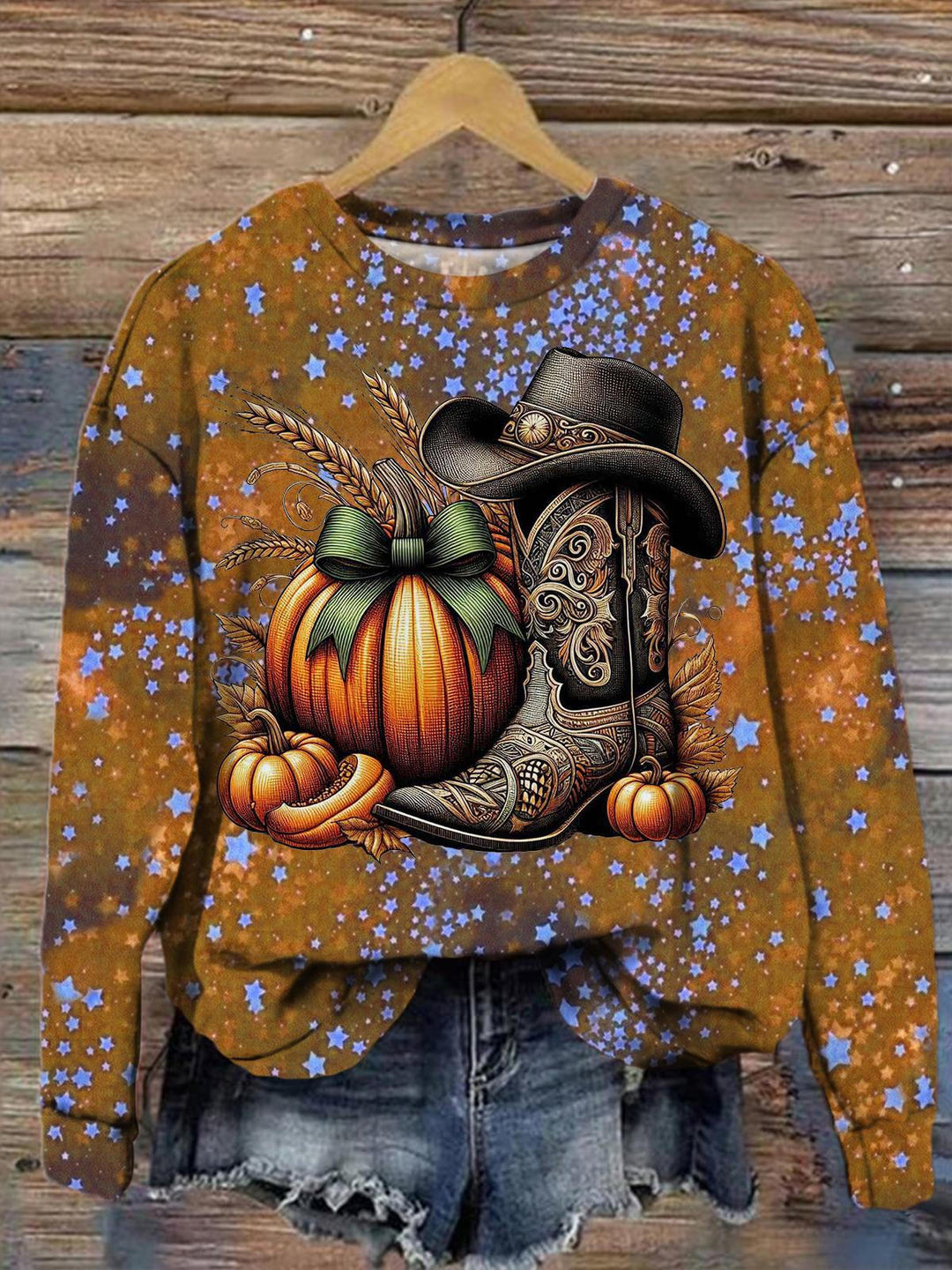 Women's Autumn Western Denim Harvest Retro Casual Long Sleeve Top