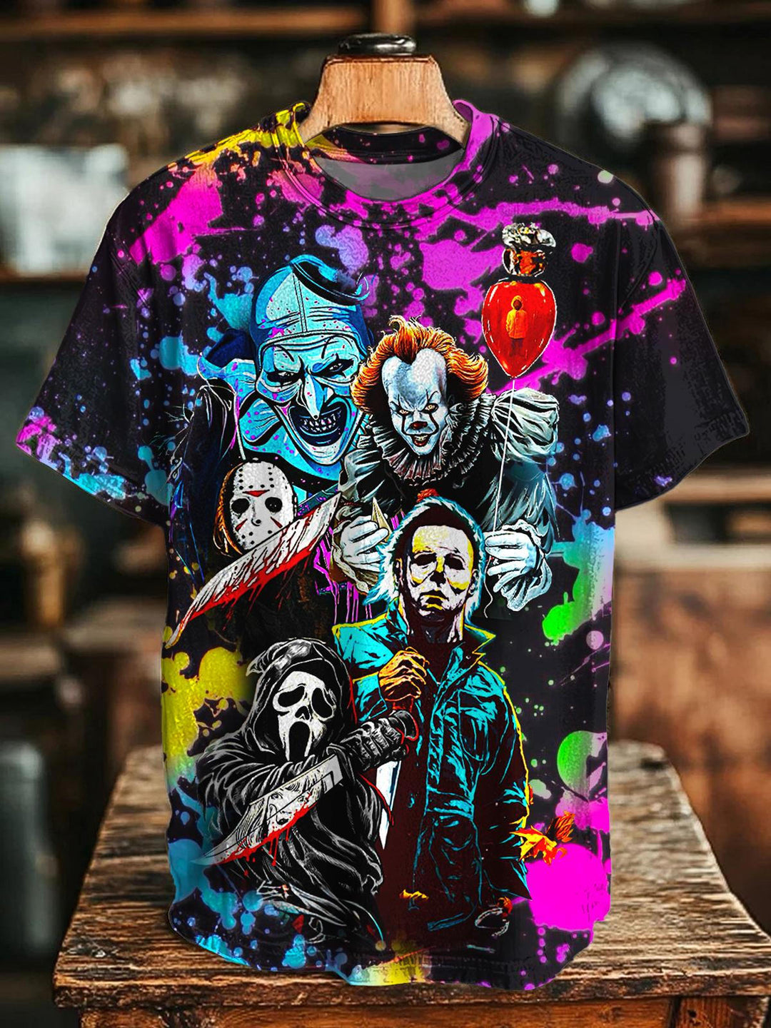 Halloween Character Printed Crew Neck T-shirt