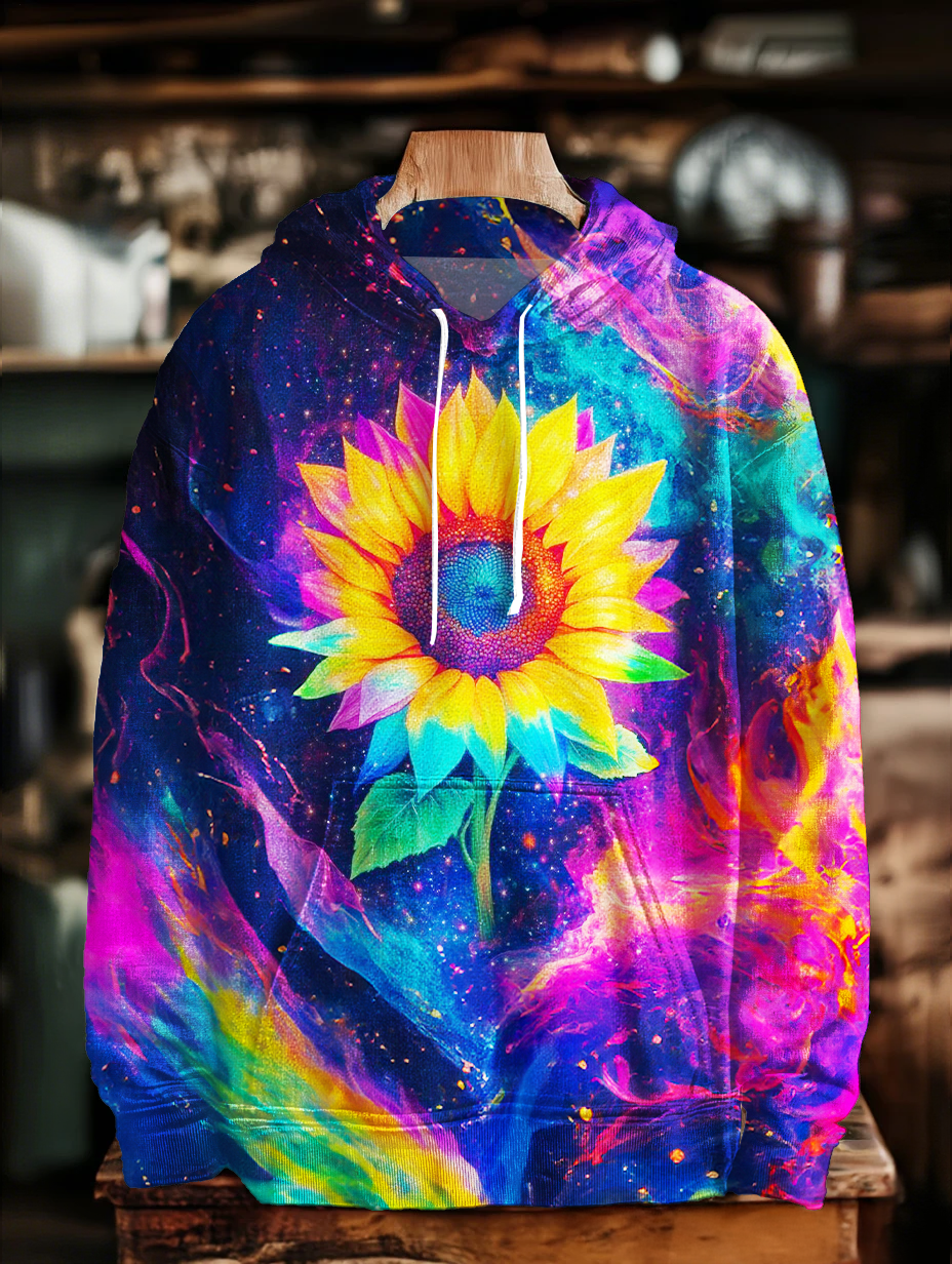 Tie-Dye Hippie Sunflower Unisex Long Sleeve Hooded Pocket Sweatshirt