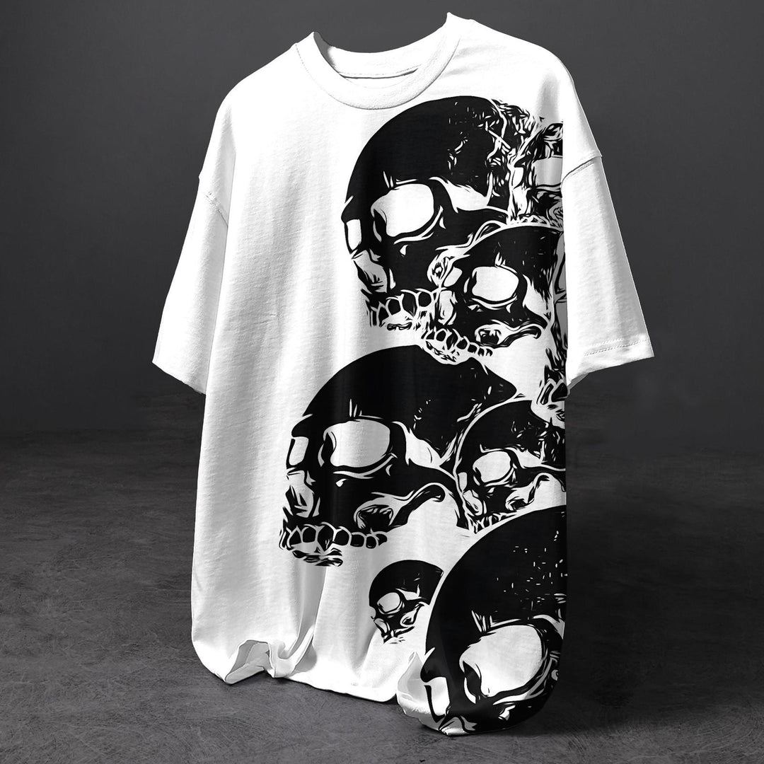 Halloween Gothic Skull Print Crew Neck T-shirt