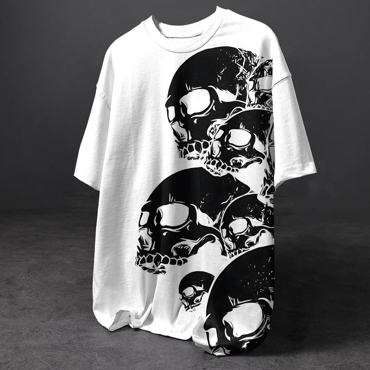 Halloween Gothic Skull Print Crew Neck T-shirt