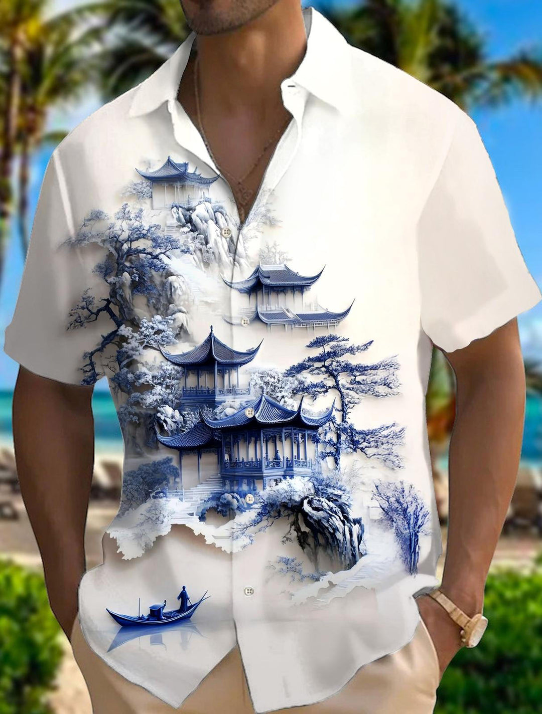 Chinese Style Relief Art Men's Short Sleeve Shirts