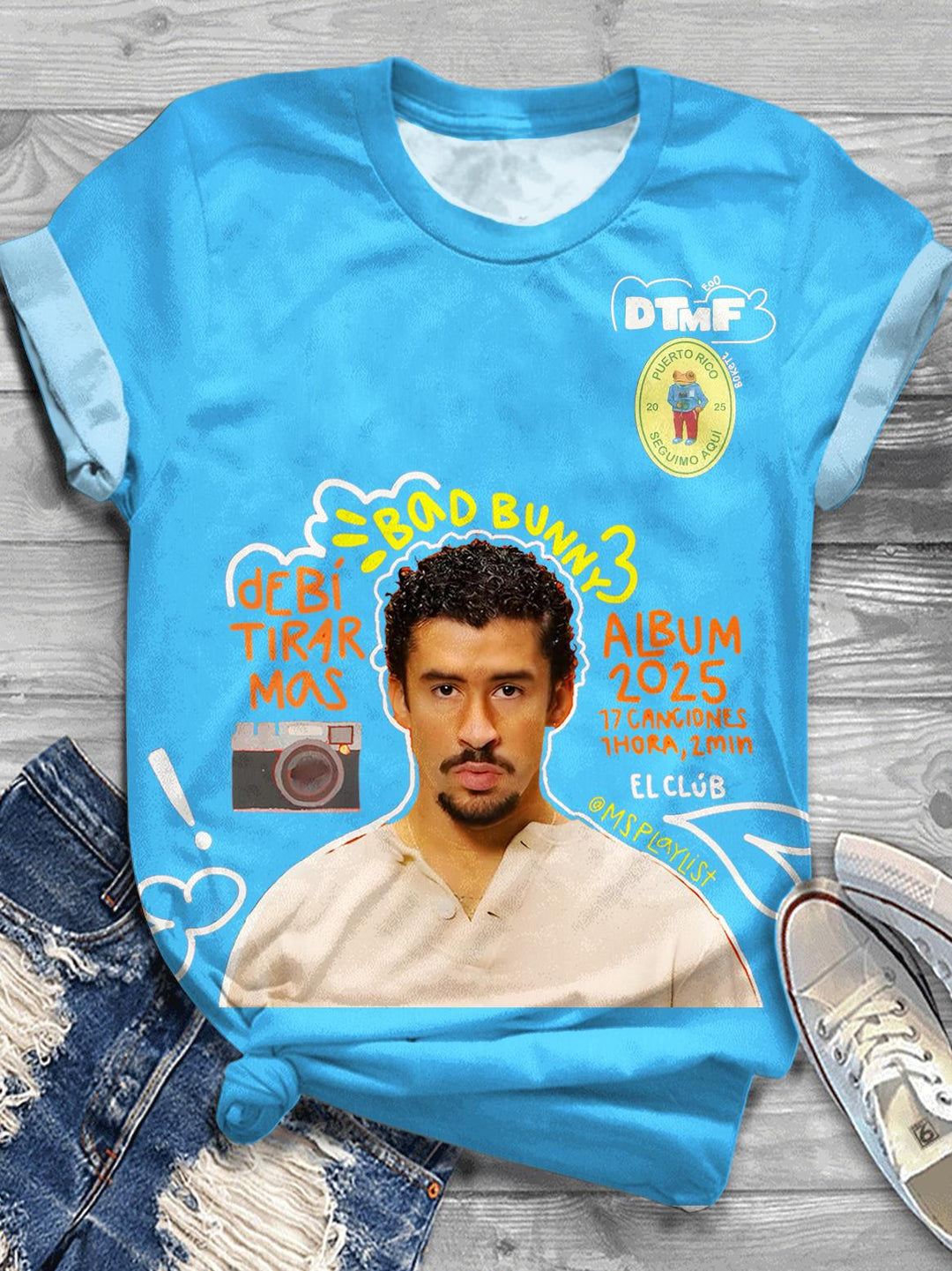 Bad Bunny Creative Portrait Printing Crew Neck T-shirt