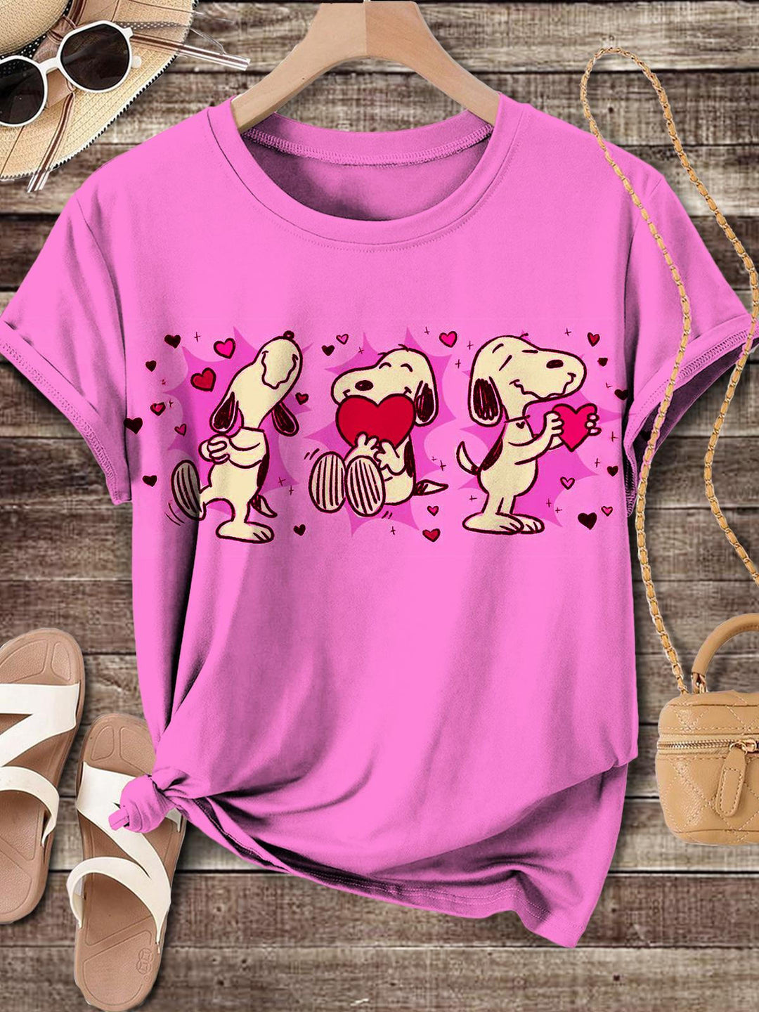 Women's Valentine's Day Cute Dog Heart Printed Casual T-shirt