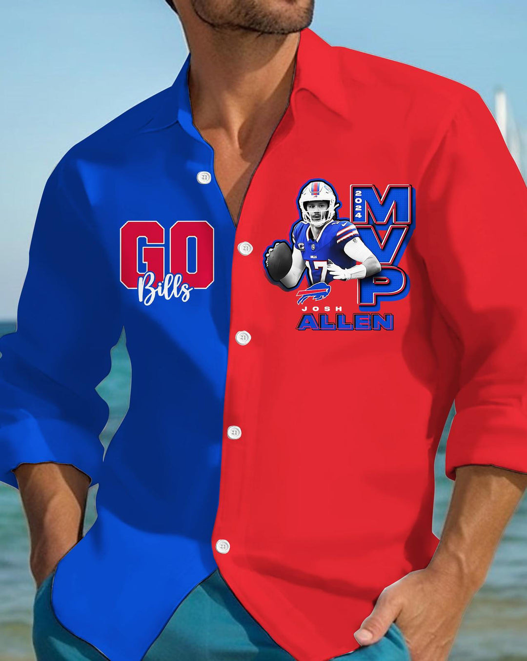 Buffalo Bills Football Long Sleeve Shirt Collar Men's Shirts