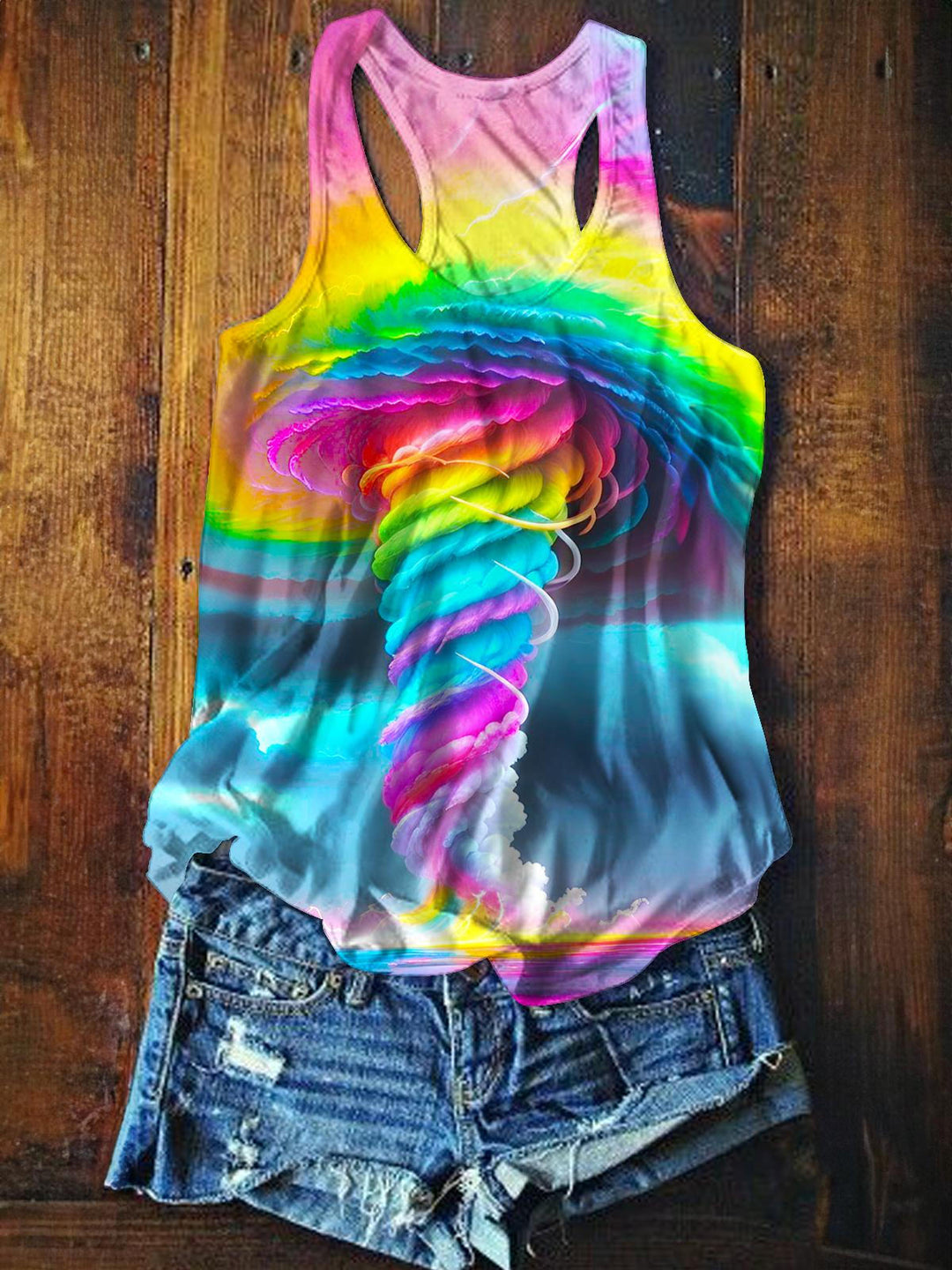 Hippie Rainbow Print Casual Tank Top