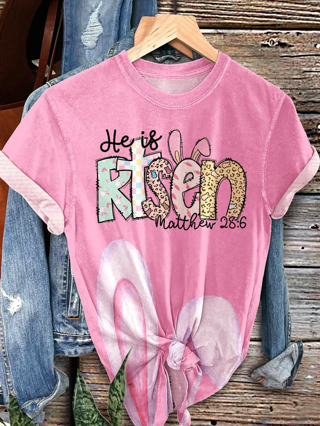 Women's Vintage Easter Christian Print Crew Neck T-shirt