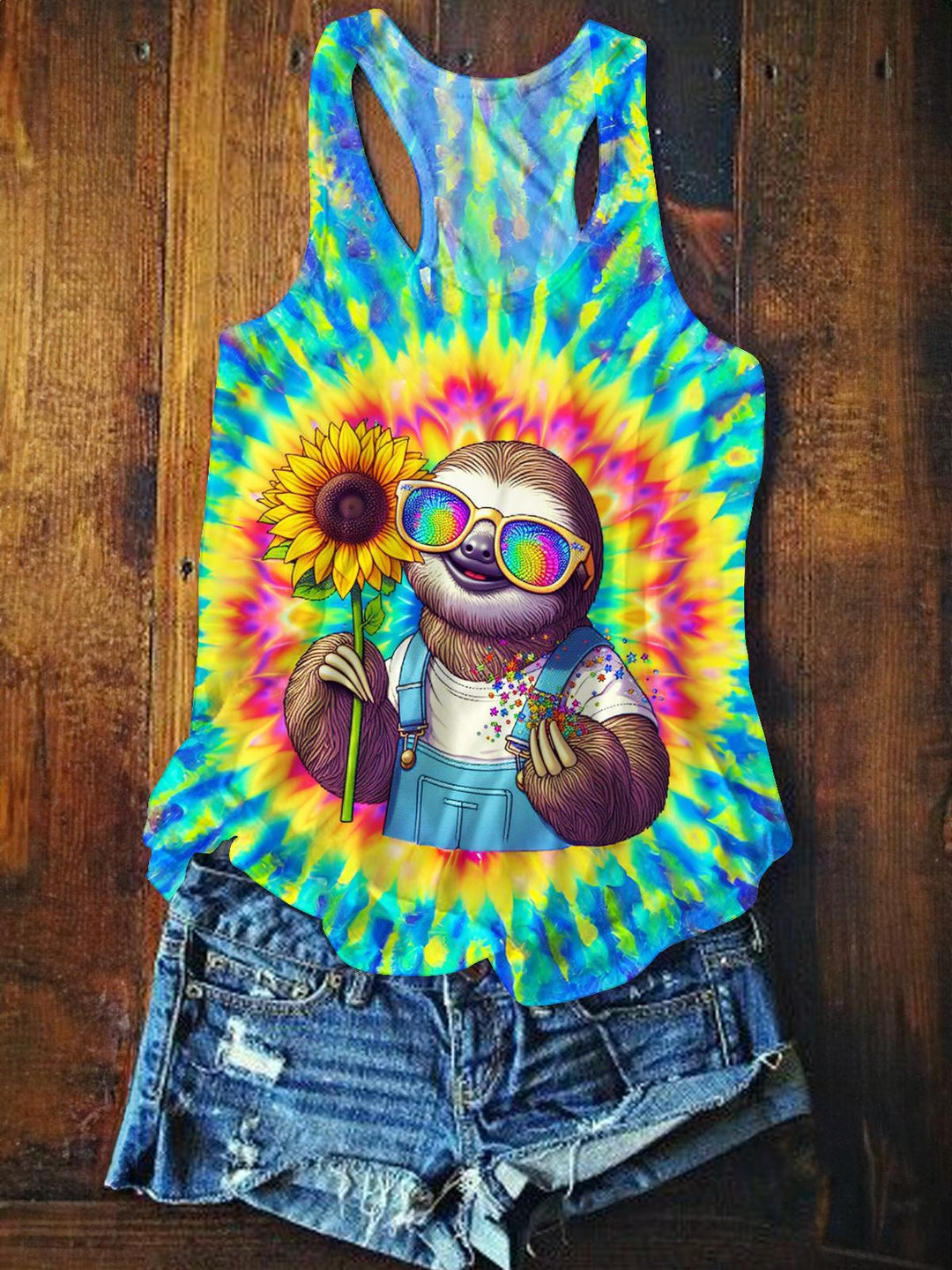 Hippie Sloth Printed Casual Tank Top