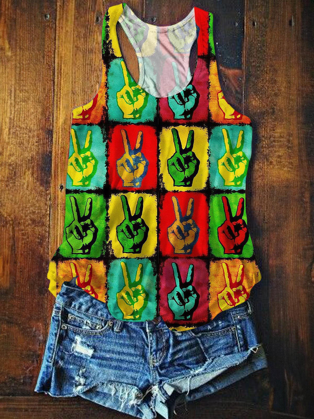 Hippie Retro Gestures Printed Casual Tank Top