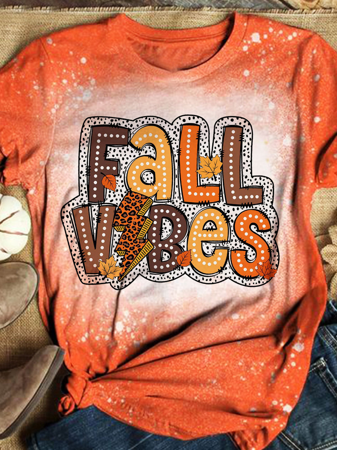 Fall Vibes Printed Casual Short Sleeve Top