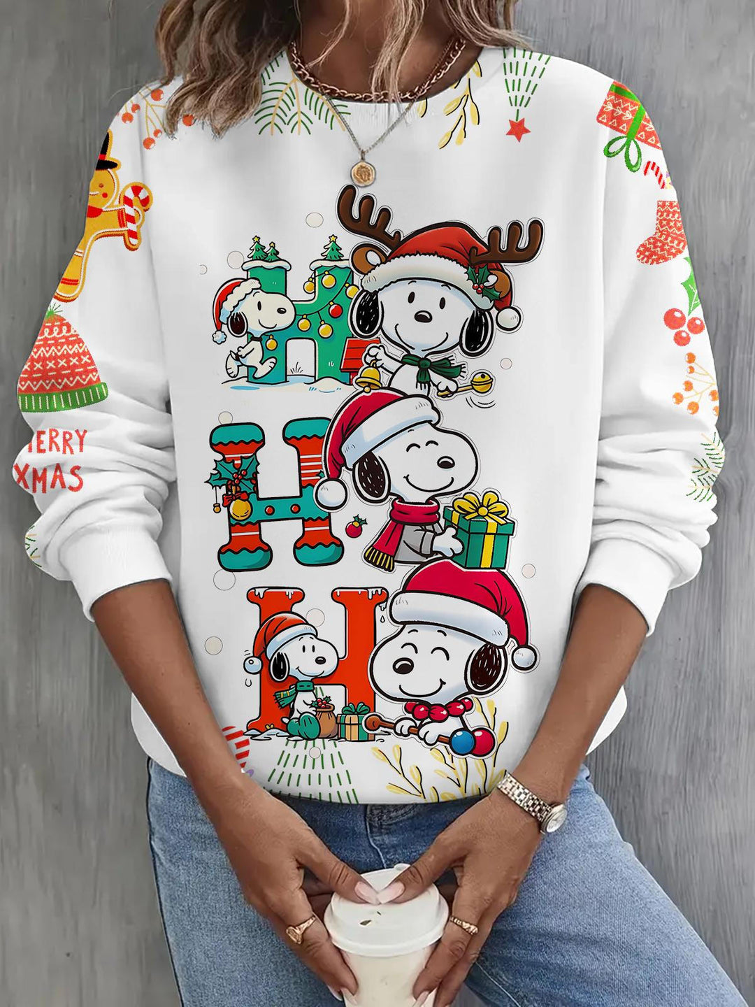 Christmas Cartoon Snoopy Long Sleeve Casual Top
