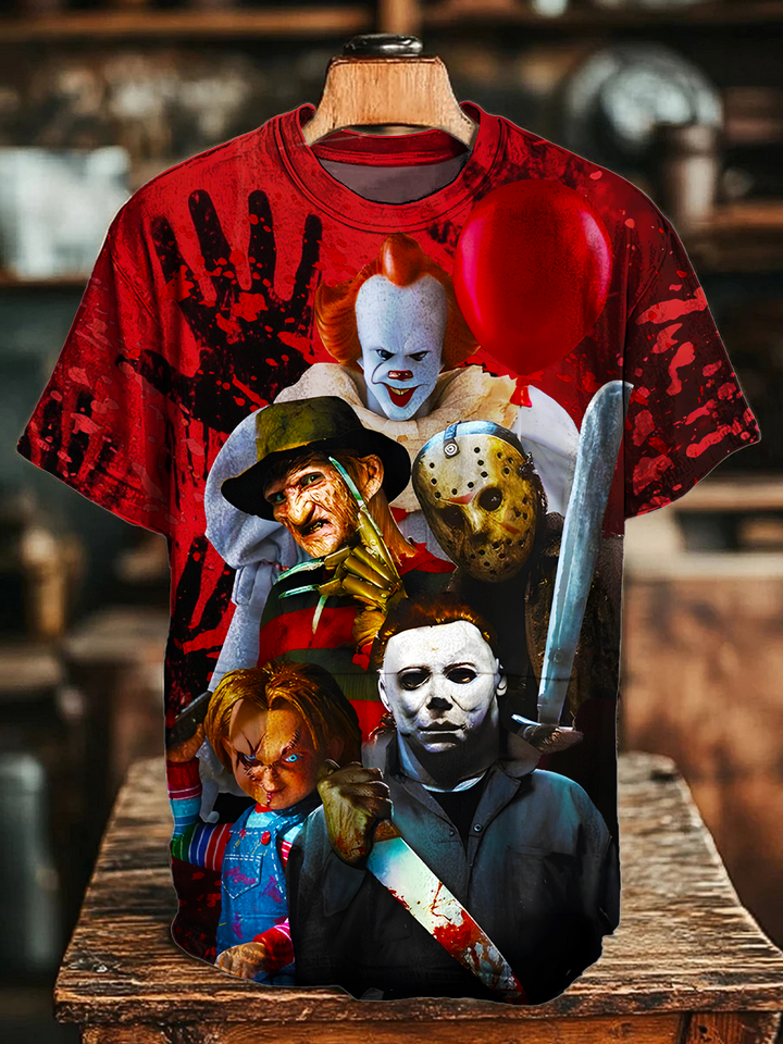 Halloween Horror Characters Crew Neck T-shirt