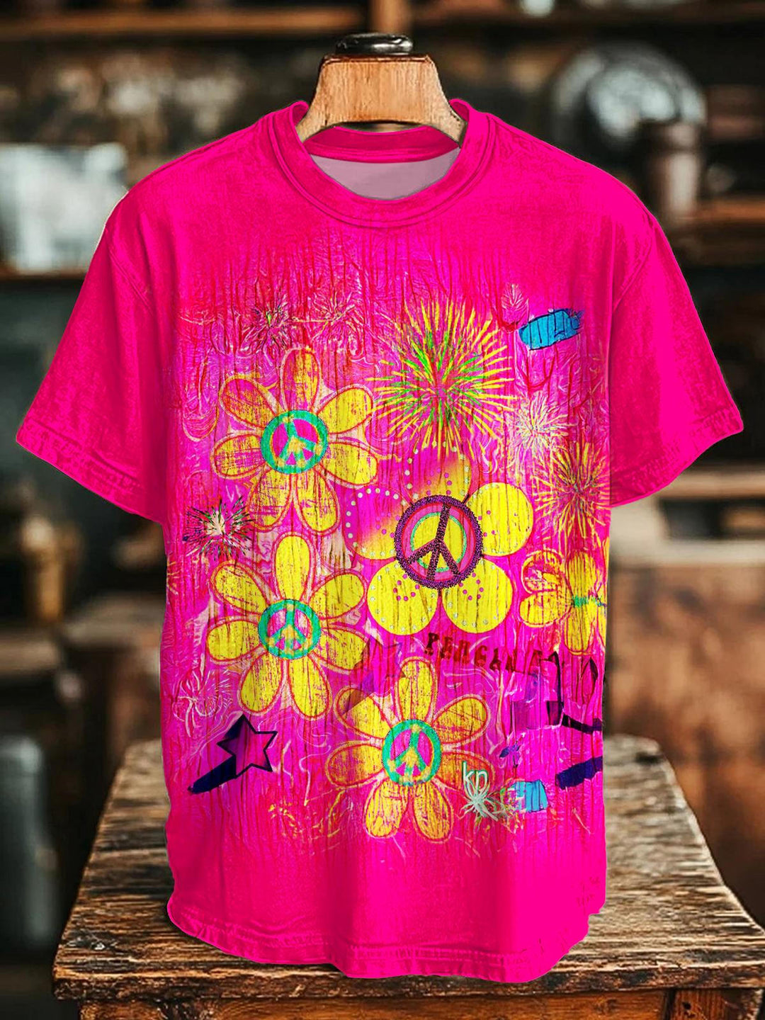 Hippie Floral Print Crew Neck T-shirt
