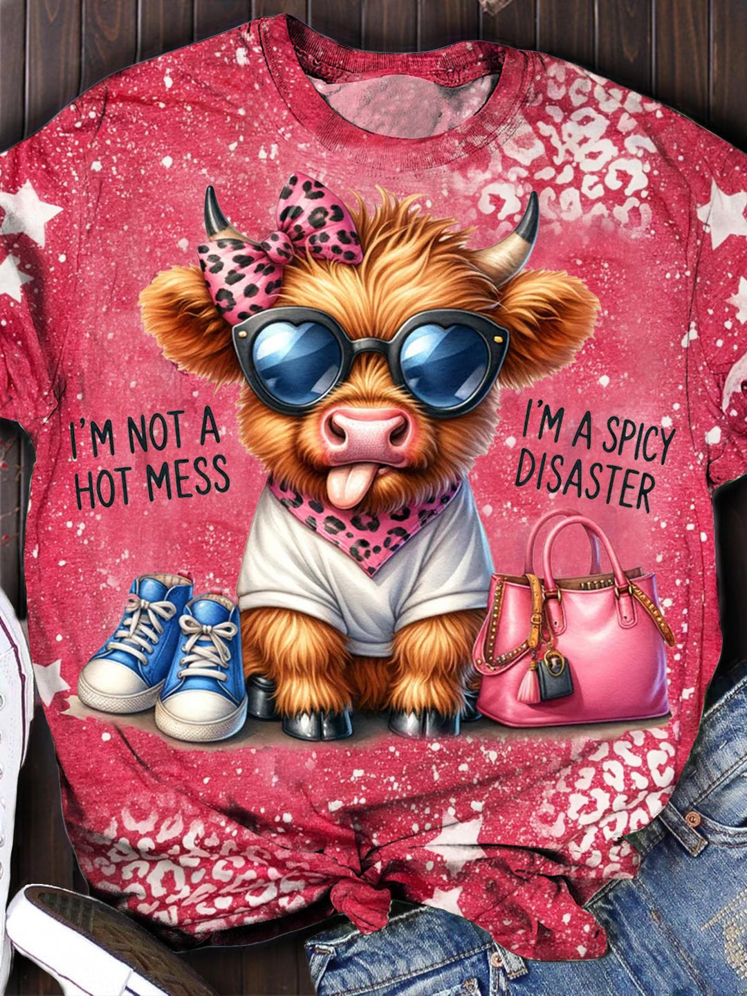 Funny Cow Print Crew Neck T-shirt