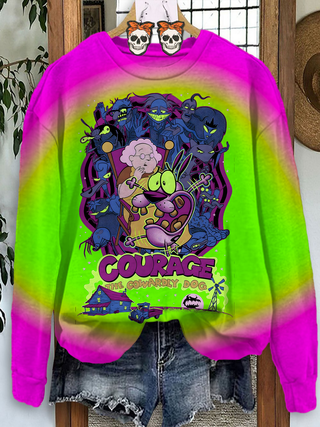 Courace The Cowardly Dog Printed Long Sleeve Casual Top