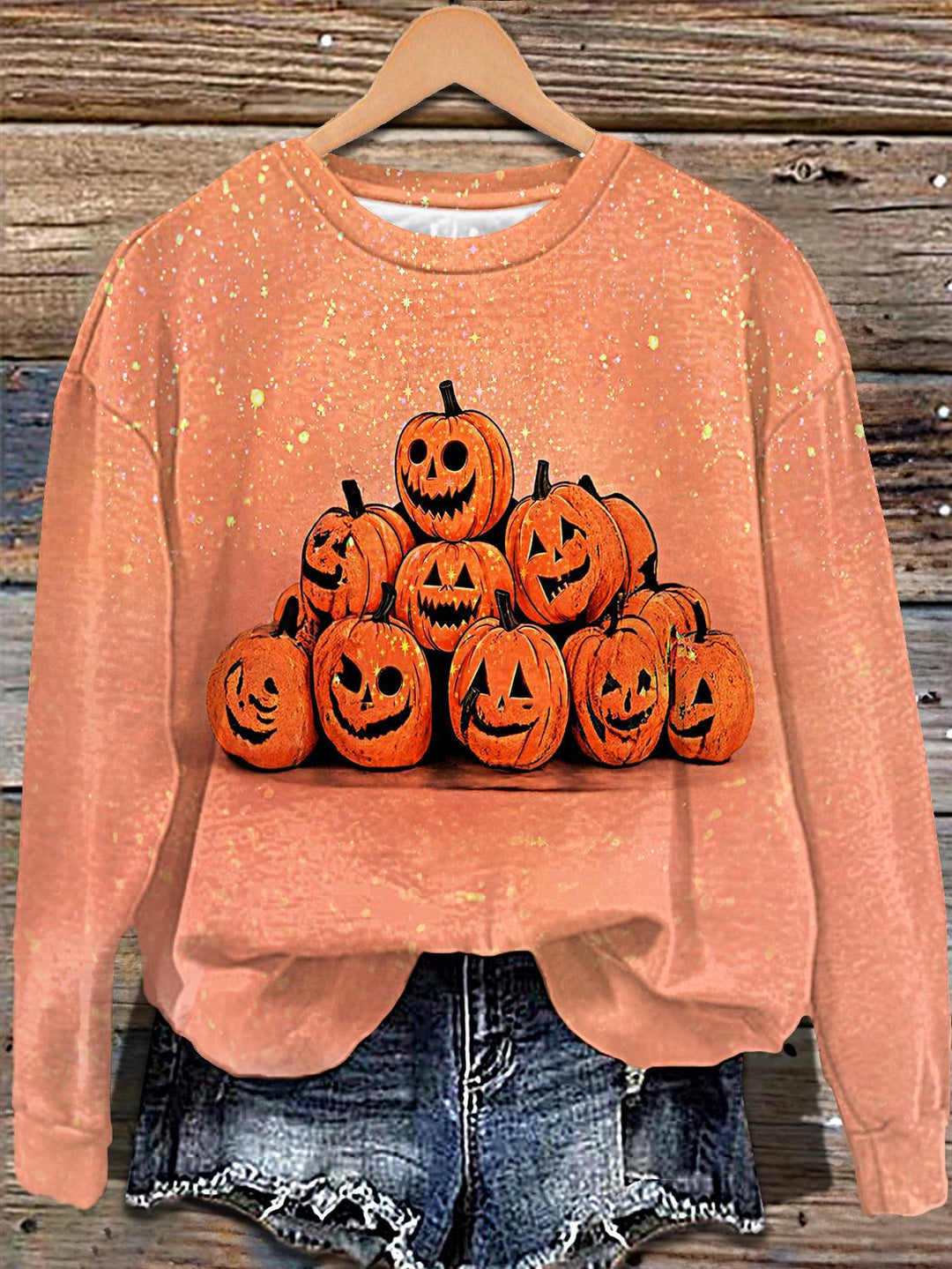 Autumn Halloween Pumpkin Print Long Sleeve Casual Top