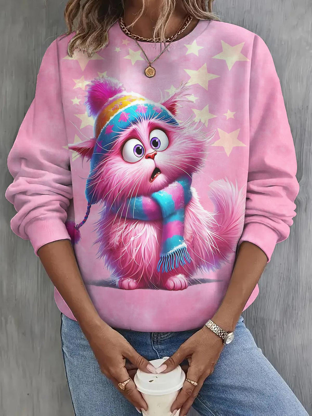 Fat Cute Cat Long Sleeve Casual Top