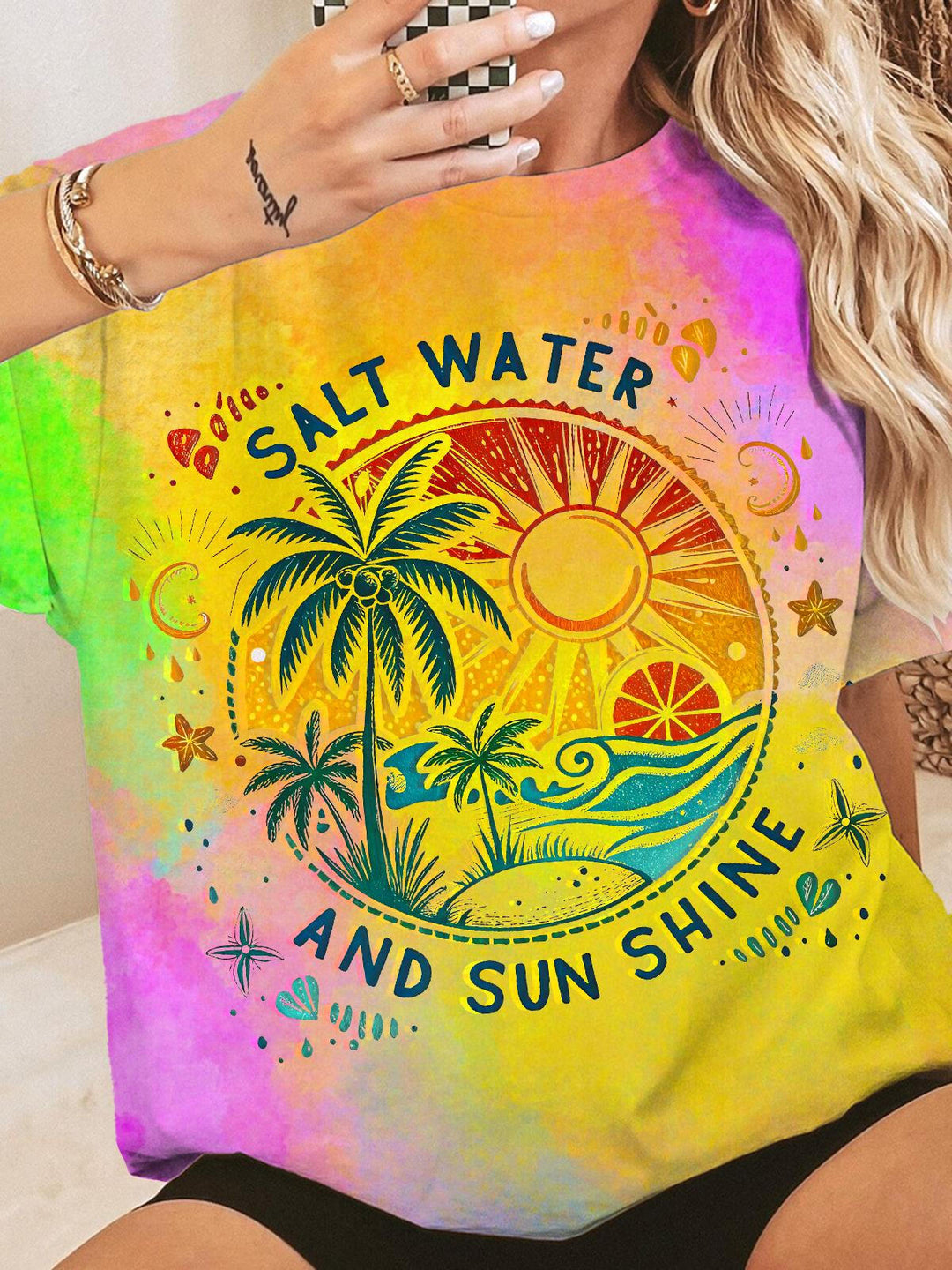 Salt Water And Sun Shine Retro Beach Crew Neck T-shirt