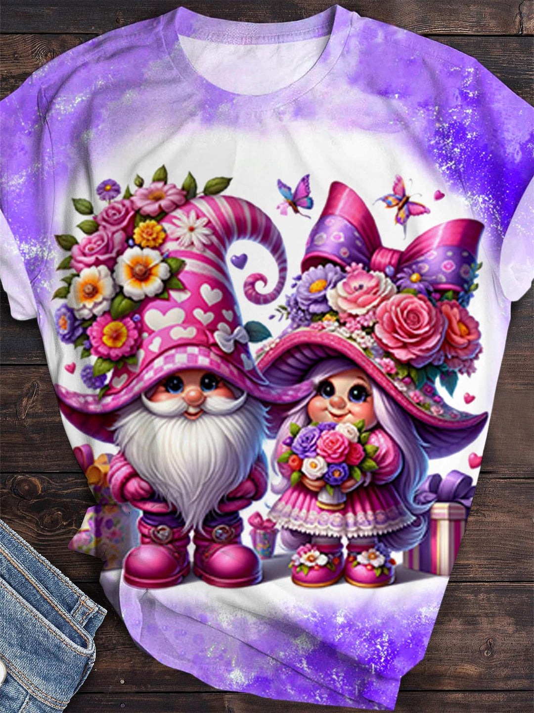Mother's Day Gnome Print Crew Neck T-Shirt